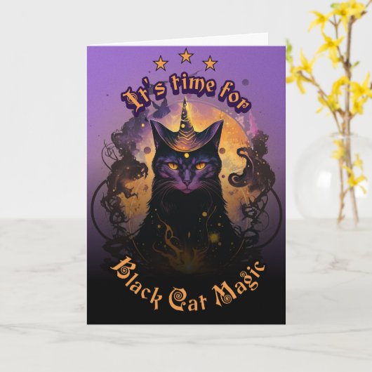 Black Cat Magic Halloween Karte (Gelbe Blume)