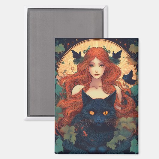 Black Cat Magic Magnet (Vorderseite/Rückseite)