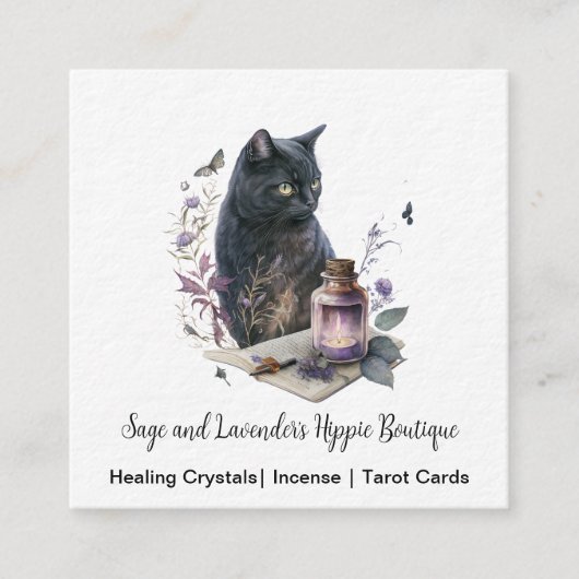Black Cat Magick Square Business Card Quadratische Visitenkarte (Vorderseite)