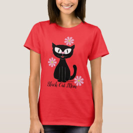 Black Cat Mama mit Hübsch rosa Blume Cat Lover T-Shirt