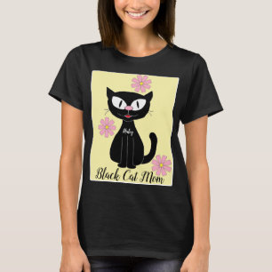 Black Cat Mama mit Hübsch rosa Blume Cat Lover T-Shirt