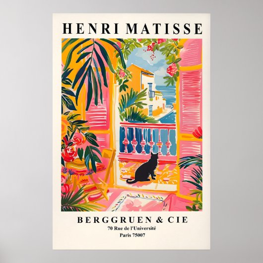 Black Cat Matisse Art Print Pink Beachy Poster (Vorne)