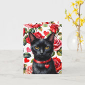 Black Cat Maximalist Roses & Hearts Pun Valentine Karte (Gelbe Blume)
