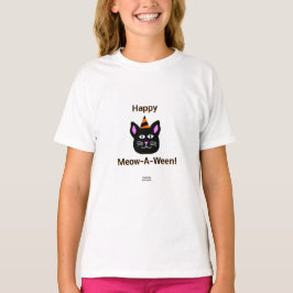 Black Cat Meow-A-Ween Girls White Basic T Shirt