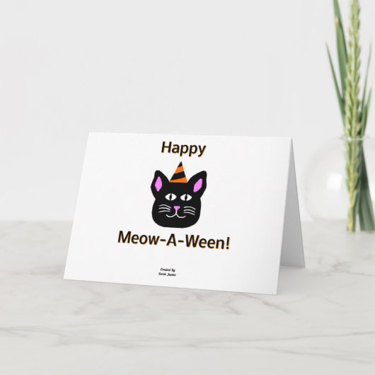 Black Cat Meow-A-Ween Horizontal Greeting Card Karte (Vorderseite)