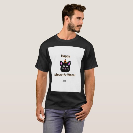 Black Cat Meow-A Ween Men's Black Basic T Shirt (Vorne ganz)