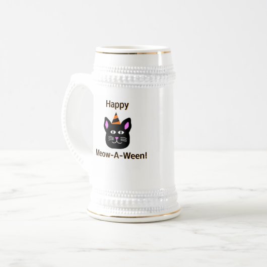 Black Cat Meow-A-Ween Stein Tasse (Vorderseite Links)