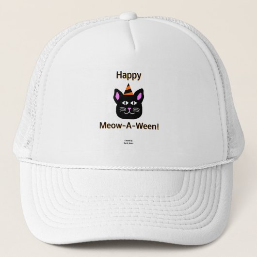 Black Cat Meow-A-Ween Trucker Hat Truckerkappe (Vorderseite)