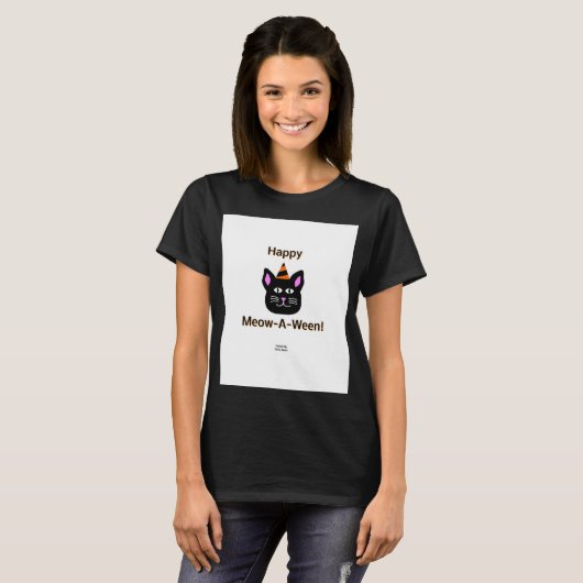 Black Cat Meow-A Ween Women's Black Basic T Shirt (Vorne ganz)