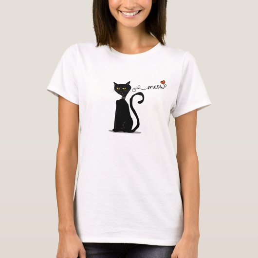 Black Cat Meow T-Shirt (Vorderseite)