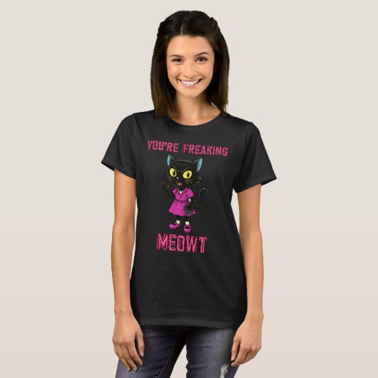Black Cat Meow T-Shirt (Vorne ganz)