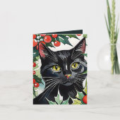 Black Cat Meowy Christmas Watercolor Card Dankeskarte (Vorderseite)