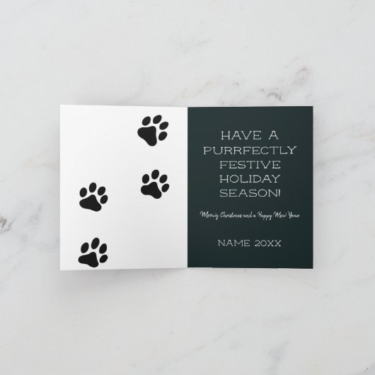 Black Cat Meowy Christmas Watercolor Card Dankeskarte (Innenseite)