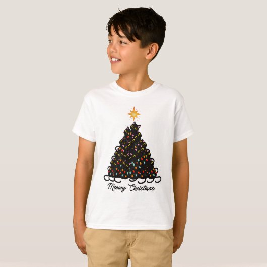 Black cat Meowy Weihnachts-T - Shirt (Vorne ganz)