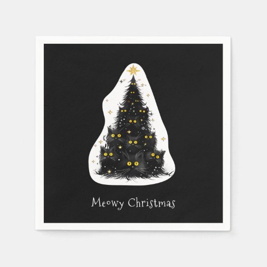 Black Cat Meowy Weihnachtsbaum Serviette (Vorderseite)