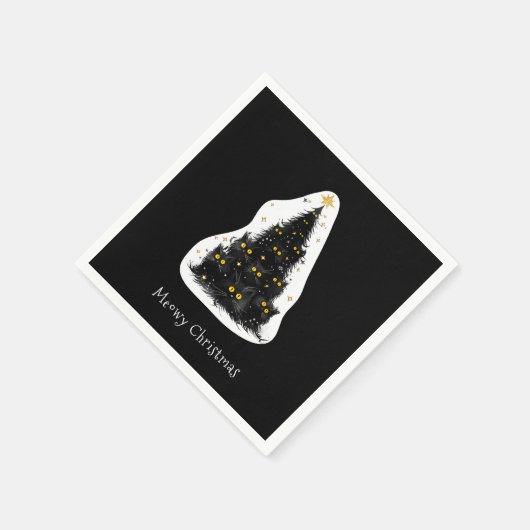 Black Cat Meowy Weihnachtsbaum Serviette (Ecke)