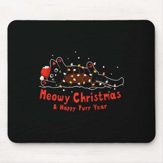 Black Cat Merry Catmas Merry Xmas And Happy New Y Mousepad (Vorne)