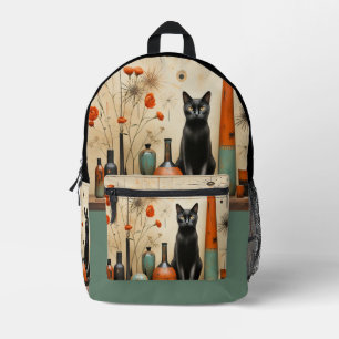 Black Cat Mid Century Mod Türkis Black Orange Bedruckter Rucksack