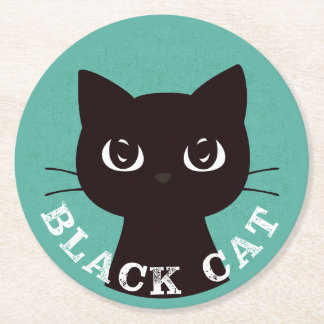 BLACK CAT | Minimalist Modern Pop Black Cat Runder Pappuntersetzer