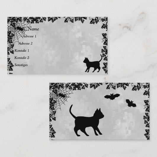 Black Cat mit Bat and Spider Business Card Visitenkarte (Vorne/Hinten)