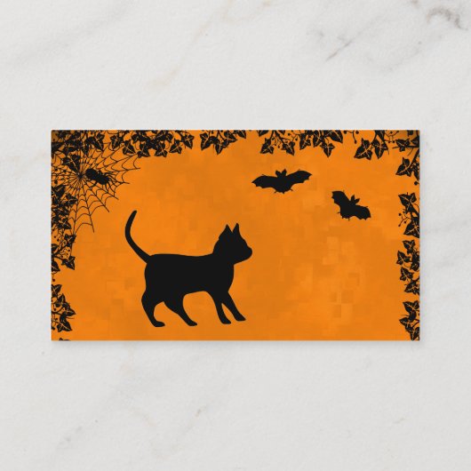 Black Cat mit Bat and Spider Business Card Visitenkarte (Rückseite)