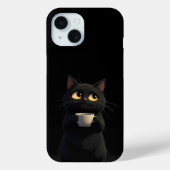 Black Cat mit Coffee Tasse Funny iPhone Case (Rückseite)