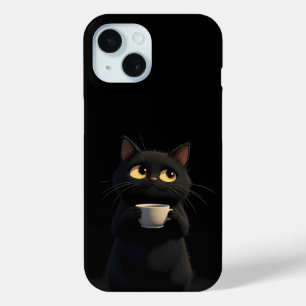 Black Cat mit Coffee Tasse Funny iPhone Case