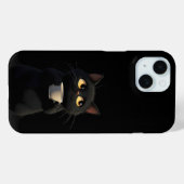 Black Cat mit Coffee Tasse Funny iPhone Case (Rückseite (Horizontal))