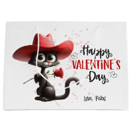 Black Cat mit Cowboy Hat Happy Valentines Day Große Geschenktüte