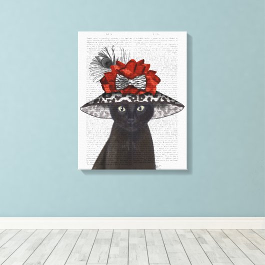 Black Cat mit Fabulous Hat 2 Leinwanddruck (Insitu (Holzboden))