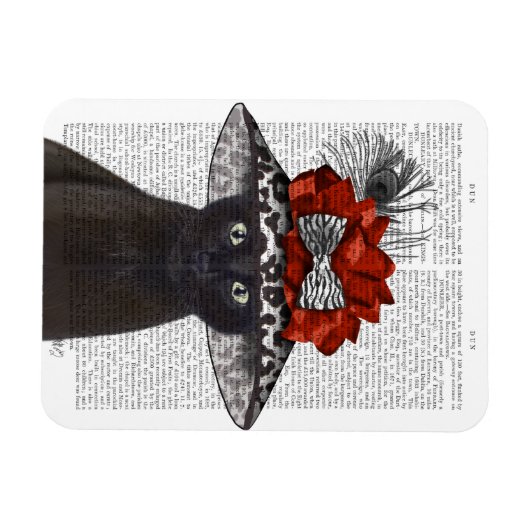 Black Cat mit Fabulous Hat Magnet (Horizontal)