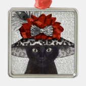 Black Cat mit Fabulous Hat Ornament Aus Metall (Vorne)