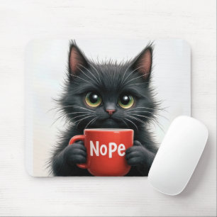 Black Cat mit Kaffee-Tasse Mousepad