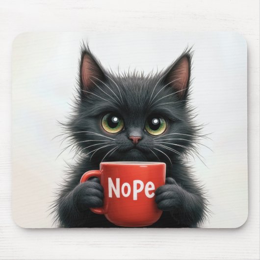 Black Cat mit Kaffee-Tasse Mousepad (Vorne)