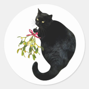 Black Cat mit Mistletoe Stickers