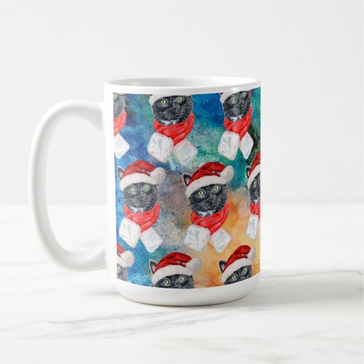 Black Cat mit Red Scarf Funny Christmas Kaffeetasse (Links)