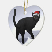 Black Cat mit Santa Claus Hut Keramik Ornament (Links)