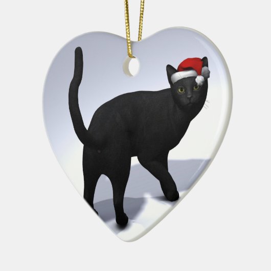 Black Cat mit Santa Claus Hut Keramik Ornament (Links)