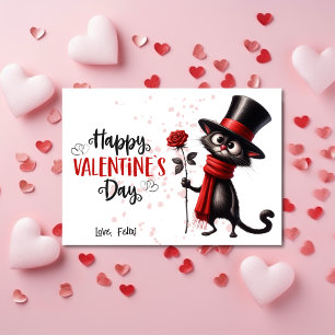 Black Cat mit Top Hat Happy Valentines Day Feiertagskarte