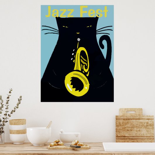 Black Cat mit Trumpet, Jazz Poster (Küche)