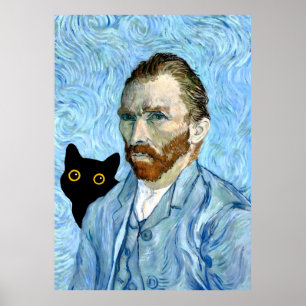 Black Cat mit Van Gogh Portrait Poster