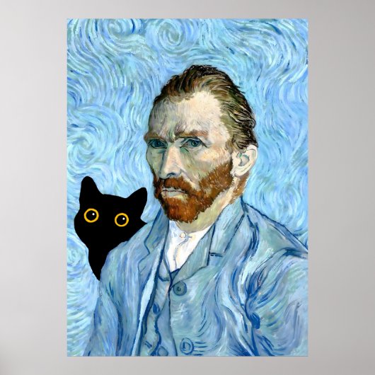 Black Cat mit Van Gogh Portrait Poster (Vorne)