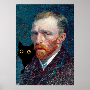 Black Cat mit Van Gogh Portrait Poster