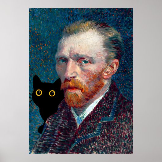 Black Cat mit Van Gogh Portrait Poster (Vorne)