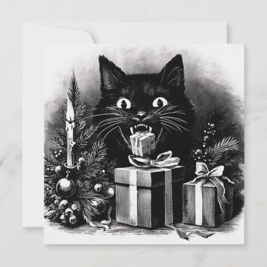 Black Cat mit Weihnachtsgeschenken Feiertagskarte (Vorderseite)