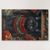 Black Cat mit Weihnachtsgeschenken Feuerplatz Puzzle (Horizontal)
