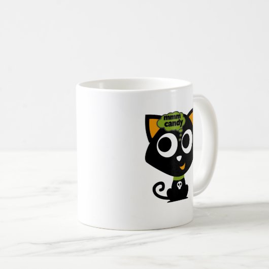 Black Cat Mmm Candy Halloween Kaffeetasse (VorderseiteRechts)