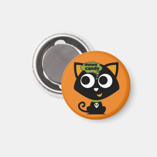 Black Cat Mmm Candy Halloween Magnet (Vorderseite/Rückseite)