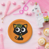 Black Cat Mmm Candy Halloween Pappteller (Party)