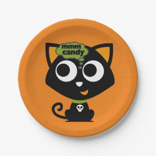 Black Cat Mmm Candy Halloween Pappteller